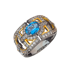 Кольцо из белого серебра с топазом