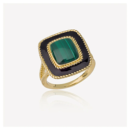 Кольцо из желтого серебра с малахитом
