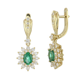 Серьги из желтого золота с изумрудами 1,3 ct