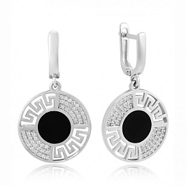 Серьги золотые с фианитами и эмалью