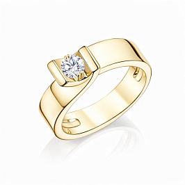 Кольцо из желтого золота с бриллиантом 0,17 ct