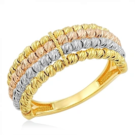 Кольцо с шариками из комбинированного золота