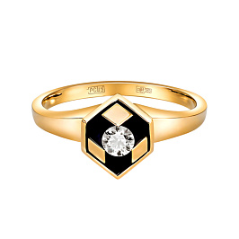 Кольцо из желтого золота с бриллиантом 0,175 ct