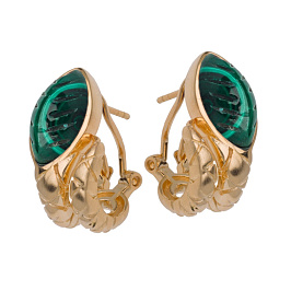 Серьги из желтого серебра с малахитом