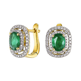 Серьги из желтого золота с изумрудами 1,18 ct